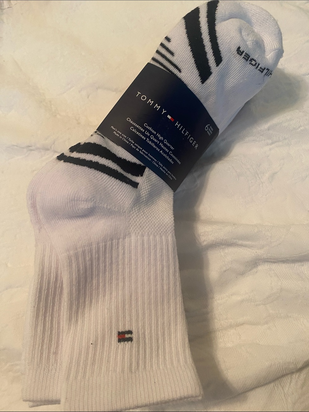 Tommy Hilfiger White Athletic Crew Socks with Black Stripes